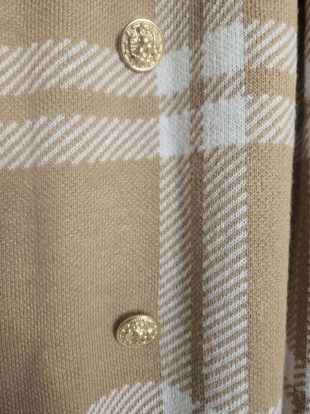Anne Klein Camel & Cream Plaid Double-Breasted Coatigan Womens Size XL - Picture 3 of 10